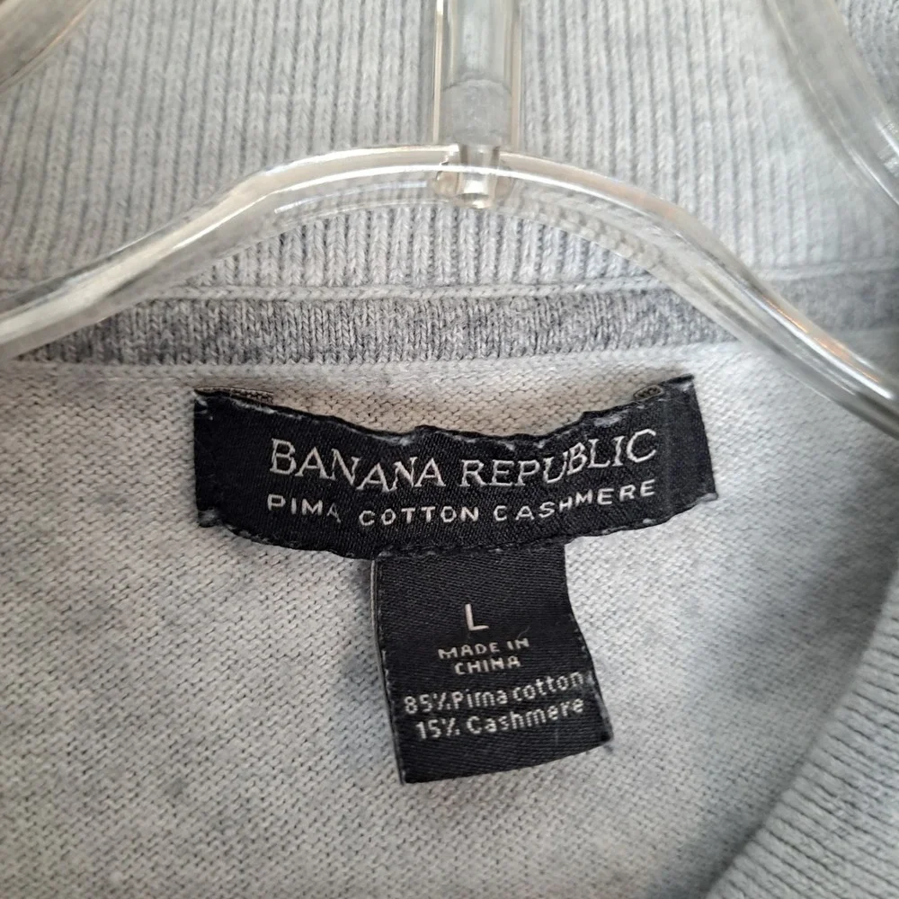 Banana Republic Pima Cotton Cashmere 1/4 Zip Sweater‎ Mens Size L Light Gray